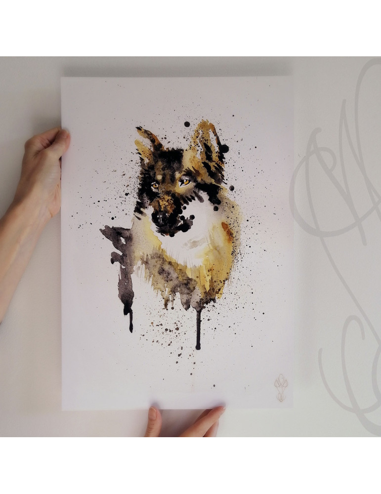 Poster d'une aquarelle de Martinefa "WOLF" - 29,7 x 42 cm (A3) 