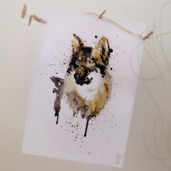 Poster d'une aquarelle de Martinefa "WOLF" - 29,7 x 42 cm (A3) 