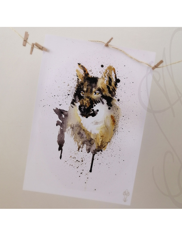 Poster d'une aquarelle de Martinefa "WOLF" - 29,7 x 42 cm (A3) 