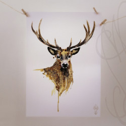 Poster d'une aquarelle de Martinefa "DEER" - 29,7 x 42 cm (A3)