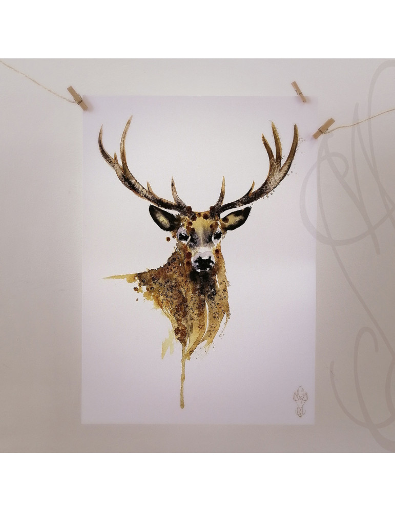 Poster d'une aquarelle de Martinefa "DEER" - 29,7 x 42 cm (A3)