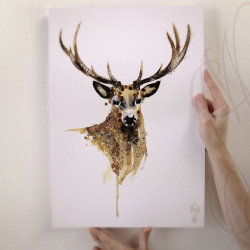 Poster d'une aquarelle de Martinefa "DEER" - 29,7 x 42 cm (A3)