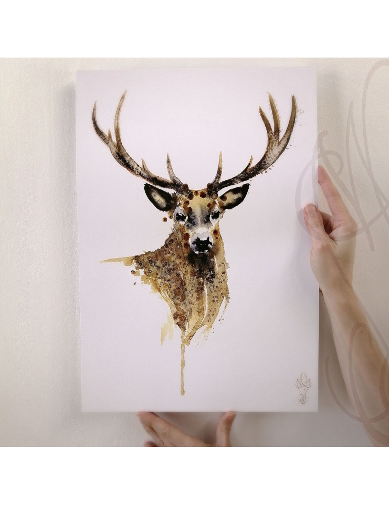 Poster d'une aquarelle de Martinefa "DEER" - 29,7 x 42 cm (A3)