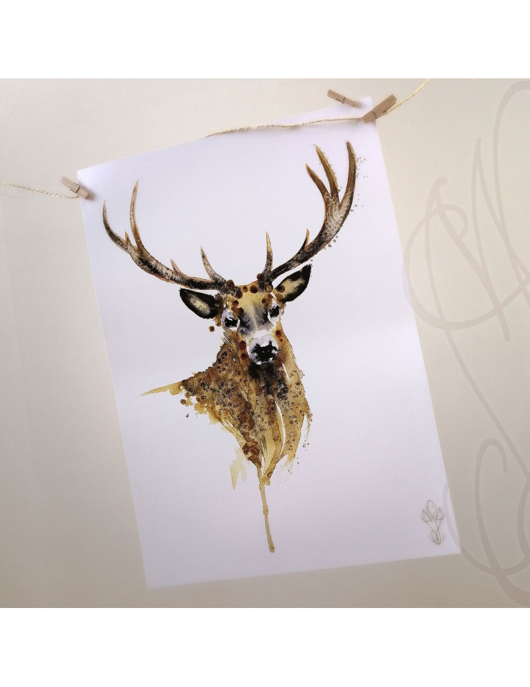 Poster d'une aquarelle de Martinefa "DEER" - 29,7 x 42 cm (A3)