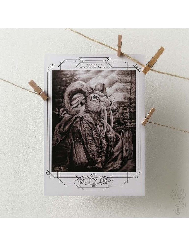 Carte postale grand format "ZOOMORPHE PALÉOGRAPHE", avec vernis sélectif "effet 3D" - 14,8 x 21 cm (A5)