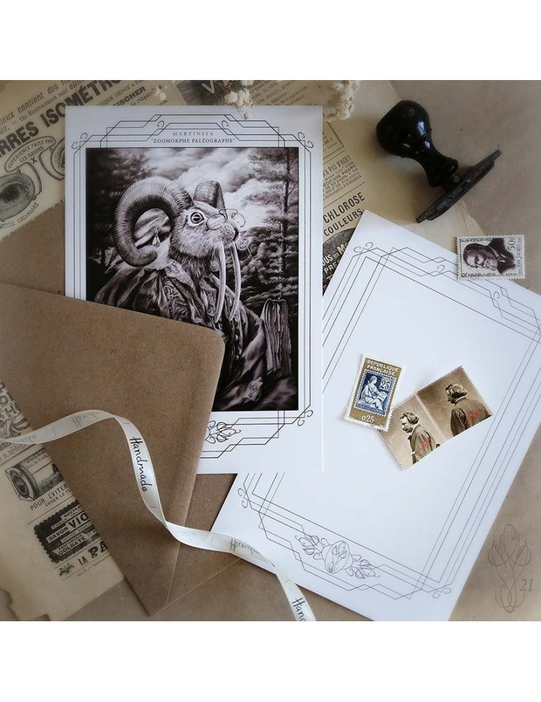 Carte postale grand format "ZOOMORPHE PALÉOGRAPHE", avec vernis sélectif "effet 3D" - 14,8 x 21 cm (A5)