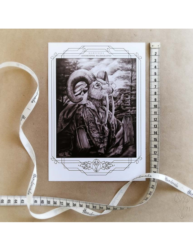 Carte postale grand format "ZOOMORPHE PALÉOGRAPHE", avec vernis sélectif "effet 3D" - 14,8 x 21 cm (A5)