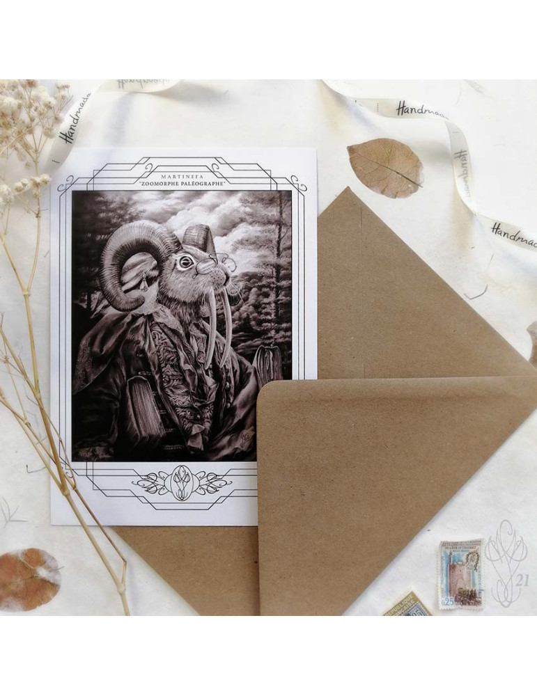 Carte postale grand format "ZOOMORPHE PALÉOGRAPHE", avec vernis sélectif "effet 3D" - 14,8 x 21 cm (A5)