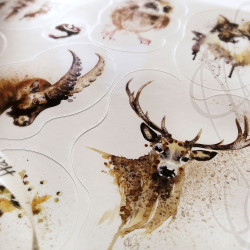 Planche de douze autocollants d'aquarelles animalières - "BESTIAIRE ENCRÉ" - Format A4