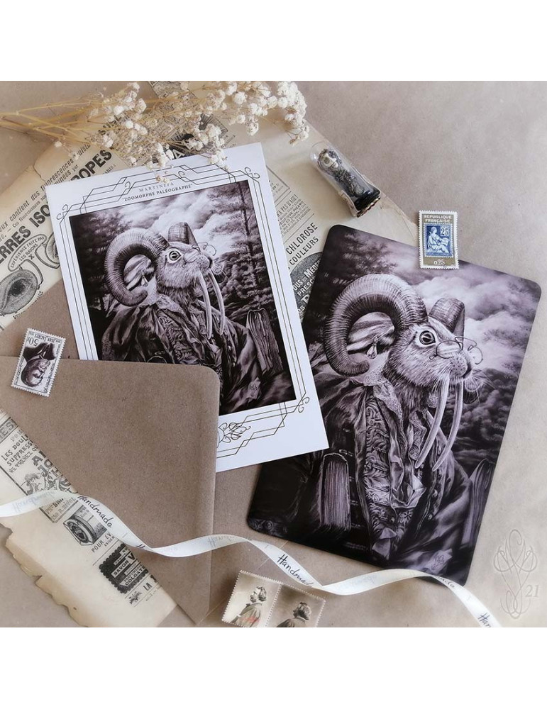 Duo de cartes postales assorties "ZOOMORPHE PALÉOGRAPHE"
